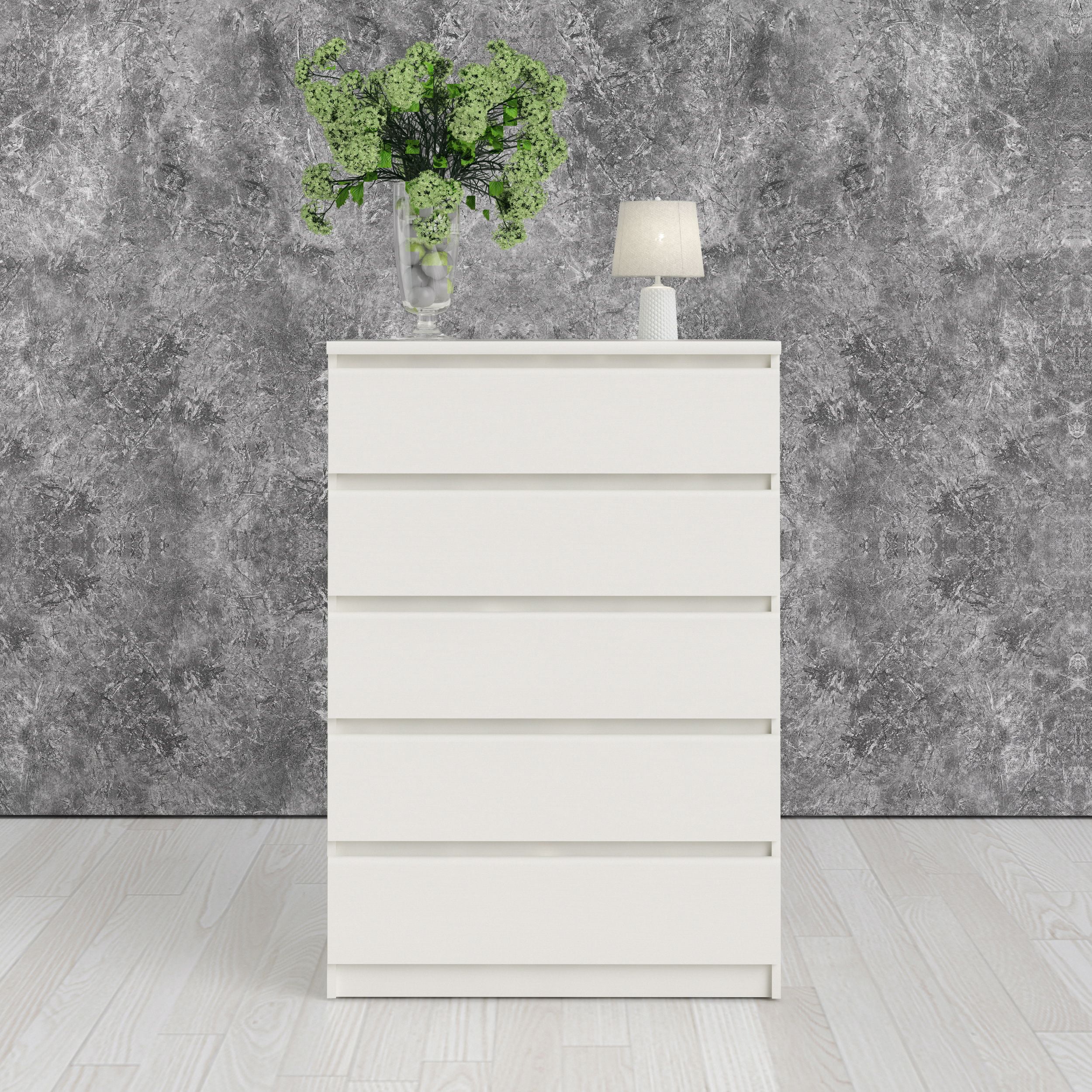 Scandinavian White Woodgrain 5-Drawer Vertical Chest