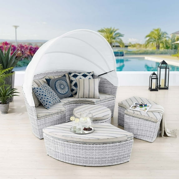 Modway Scottsdale Fabric Canopy Patio Daybed in Light Gray/Pebble Gray