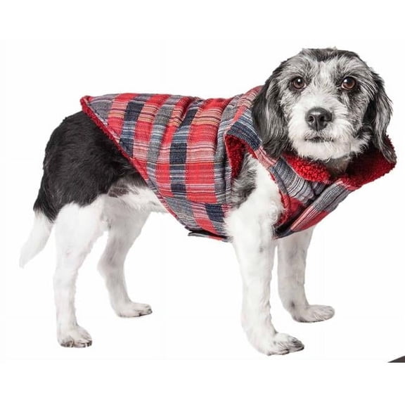 Scotty Tartan Classical Plaided Insulated Dog Coat Jacket, Red & Grey Plaid - Extra Small