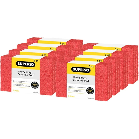 Scouring Pad Non-Scratching Scrubber Non-Scratch Cleaning Scrub Pads Heavy Duty Scouring Pad Reusable Kitchen Scrubbing Pad Pack of 24 Red, by Superio