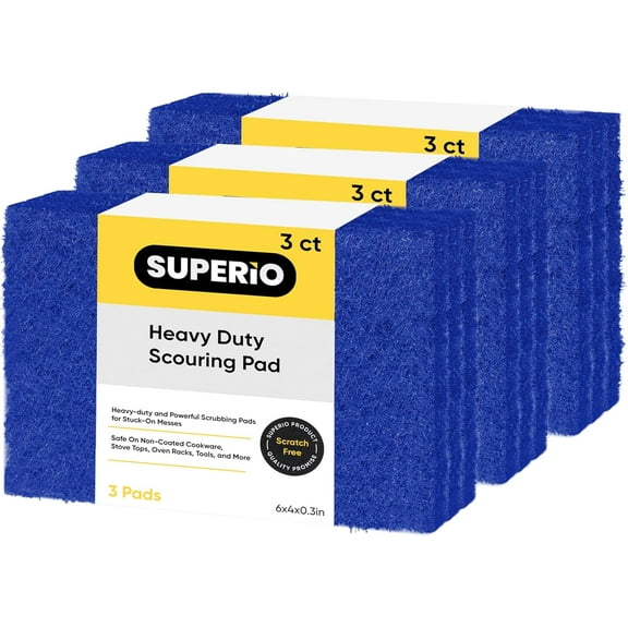 Scouring Pad Non-Scratching Scrubber Non-Scratch Cleaning Scrub Pads Heavy Duty Scouring Pad Reusable Kitchen Scrubbing Pad Pack of 9 Blue, by Superio