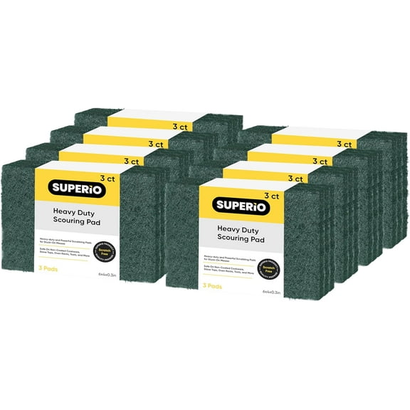 Scouring Pad Non-Scratching Scrubber Non-Scratch Cleaning Scrub Pads Heavy Duty Scouring Pad Reusable Kitchen Scrubbing Pad Pack of 24 Green, by Superio
