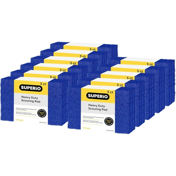 Scouring Pad Non-Scratching Scrubber Non-Scratch Cleaning Scrub Pads Heavy Duty Scouring Pad Reusable Kitchen Scrubbing Pad Pack of 33 Blue, by Superio