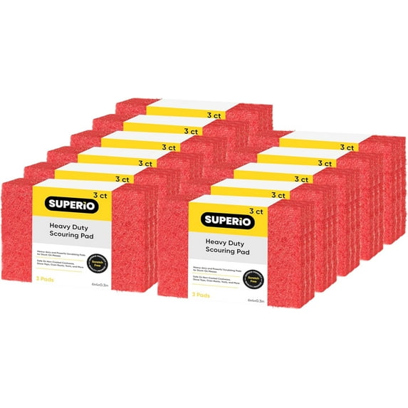 Scouring Pad Non-Scratching Scrubber Non-Scratch Cleaning Scrub Pads Heavy Duty Scouring Pad Reusable Kitchen Scrubbing Pad Pack of 33 Red, by Superio