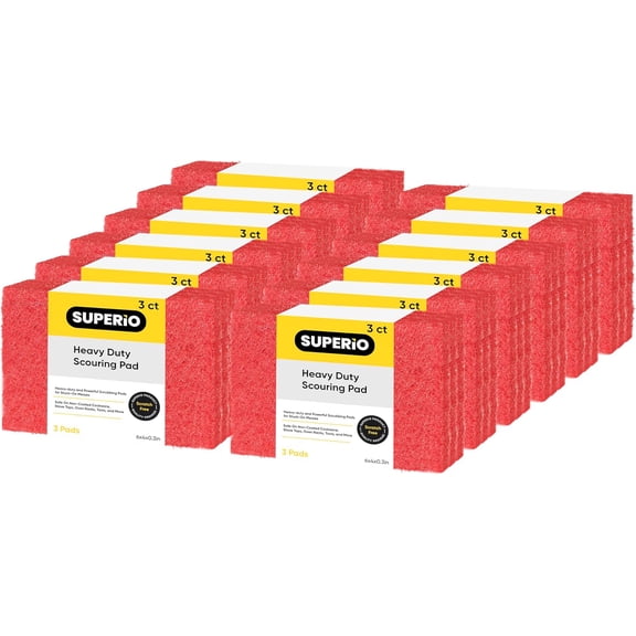 Scouring Pad Non-Scratching Scrubber Non-Scratch Cleaning Scrub Pads Heavy Duty Scouring Pad Reusable Kitchen Scrubbing Pad Pack of 36 Red, by Superio