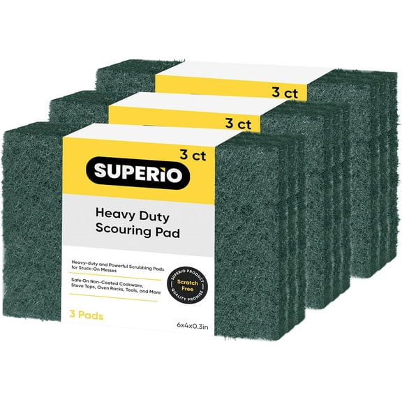 Scouring Pad Non-Scratching Scrubber Non-Scratch Cleaning Scrub Pads Heavy Duty Scouring Pad Reusable Kitchen Scrubbing Pad Pack of 9 Green, by Superio