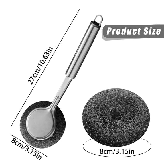 Scouring Pad Replacement Head - Stainless Steel Wire Scrubber for Long Handle Brush - Kitchen Pot Cleaning Refill - 1 Pack