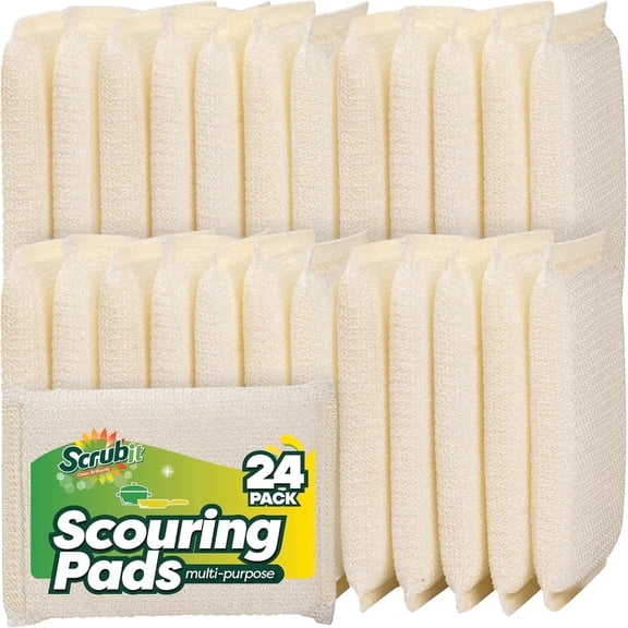 SCRUBIT Scouring Pads, Non-Scratch, White, Multipurpose Cleaning Sponges, 24-Pack
