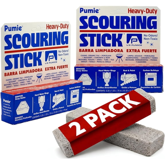 Scouring Stick 2 Pack, Toilet Bowl Ring Remover, Heavy Duty Extra Strong Pumice Cleaning Bar, Pumice Stone for Cleaning Toilet Rings, Bathroom & Kitchen Stains by USPumice