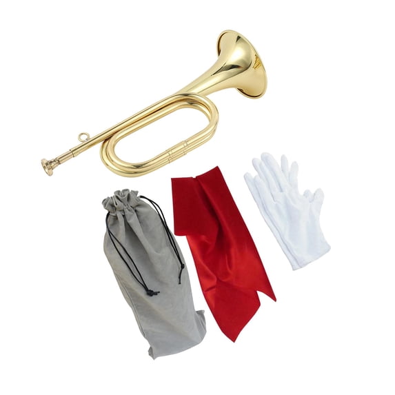 Scout Bugle Brass Bugle Music Instrument Classic Style with Mouthpiece Cavalry Trumpet Marching Bugle for Orchestra Band Adults C
