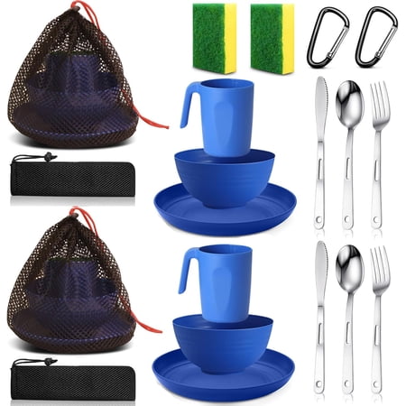 Scout Camping Mess Kit for Person Boy Scout Dishes Set Girl Scout Mess Kit with Mesh Bag Reusable Light Weight Eating Utensils Plastic Camping Cutlery Set for Travel Camp