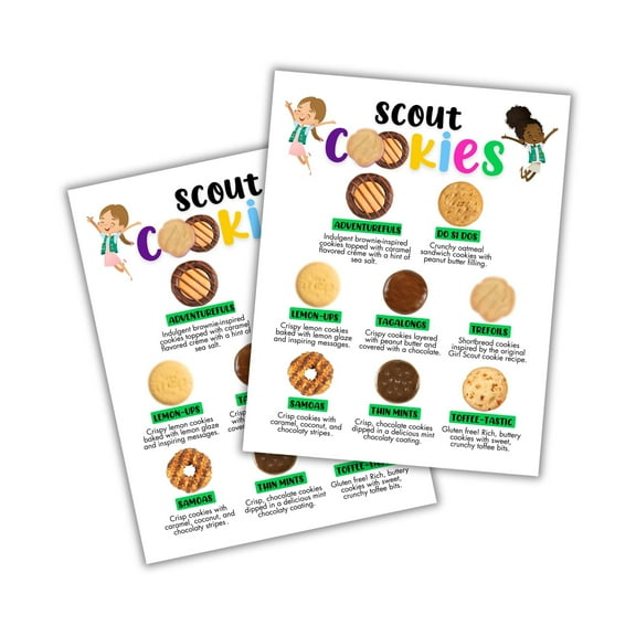 Scout Cookie Menu Sheets  50 Pack, 8.5 x 11 Regular Paper Sales Rewards Booth Supplies Troop Leader Books For Troop Number Cookie with Name & Flavor Description ReOrder Cards Variation Sty