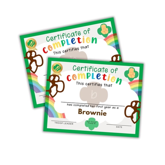 Scout First Year as a Brownie Completion Certificate Award 30pk 8.5x11 Troop Leader Bridge Ceremony Daisy Cookie Sales Patch