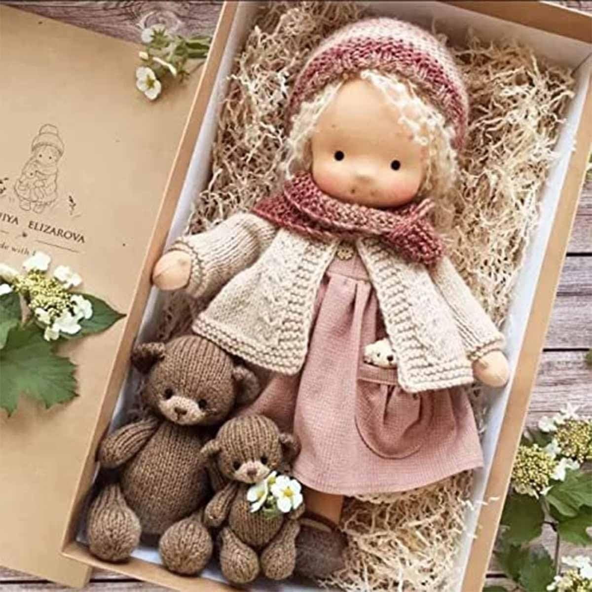 Scout Handmade Waldorf Doll, 12" Soft Girl Rag Dolls with Box, Birthday Gift Knitted Doll, Cute Girl Plush Doll Stuffed Toy, Personalized Woven Doll Kit, Vintage Crocheted Doll Toys