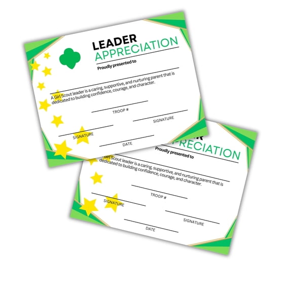 Scout Leader Appreciation Certificate 30pk 8.5x11 Leadership Troop # Recognition Cookie Sales Gold Silver Award Brownie Daisy Camp