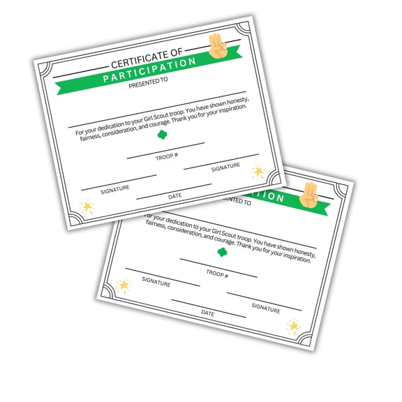 Scout Participation Award 50pk 8.5x11 for Leaders Certificate Cookie Sales End of Year Bridging Ceremony Personalized Brownie Junior