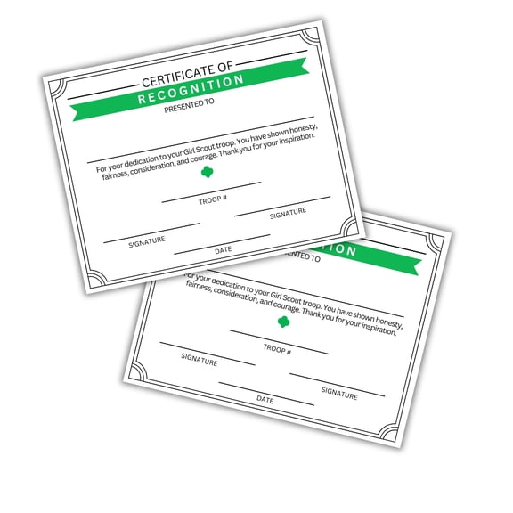 Scout Recognition Award Certificate 50pk 8.5x11 for Leaders Participation Cookie Sales End of Year Bridging Ceremony Personalized Brownie Junior
