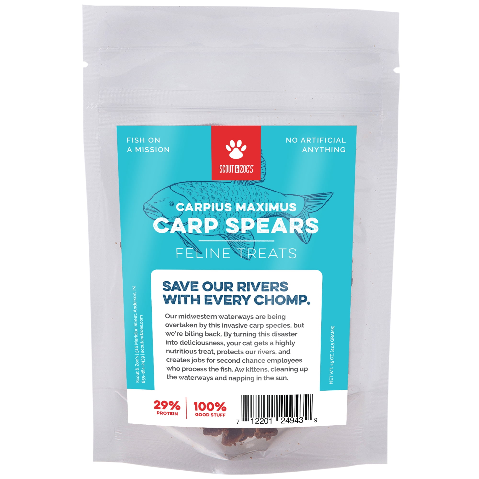 Scout & Zoe's: Carp Fish Spears - 1.5oz Cat Jerky Treats, Smoked Feline Chews, Limited Ingredients, Crunchy Protein, Pet Snack & Reward USA Sourced