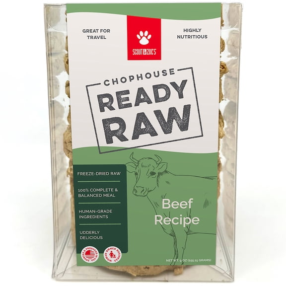 Scout & Zoe's: Chophouse Ready Raw - Beef - 9 Dog Food Freeze-Dried Patties, Limited Ingredient Complete Pet Meal, Rehydrated Meat Patty = 1lb Food