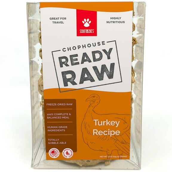 Scout & Zoe's: Chophouse Ready Raw - Turkey - 9 Dog Food Freeze-Dried Patties, Limited Ingredient Complete Pet Meal, Rehydrated Meat Patty = 1lb Food