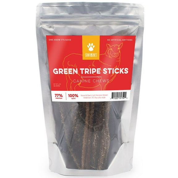Scout & Zoe's: Lamb Green Tripe - 3oz Dog Treats, Dehydrated Single Ingredient, Approx 6" Pet Chews, Omega-3 Rich, Dental Health Snack, USA Sourced