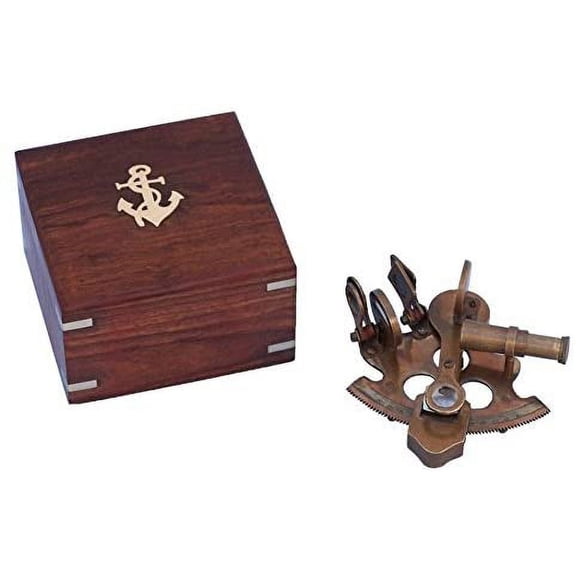 Scout's Antique Brass Sextant w/ Rosewood Box 4" - Brass Sextant