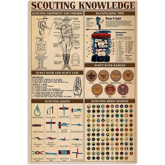 Scouting Knots Guide Metal Tin Signs Scouting Knowledge Retro Posters Scout Infographic Plaques Home Farmhouse Room Halloween Decorations Wall Dcor 8x12 inches