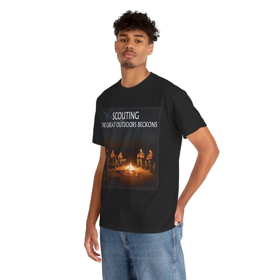 Scouting The Great Outdoors Beckons Heavy Cotton T-Shirt Campfire Scene