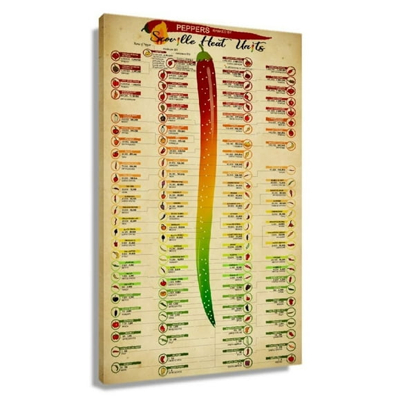 Scoville Scale Poster Art Pepper Wall Art Chart Framed Print Canvas Food Diagram Painting Knowledge Picture Decorations Vintage Kitchen and Dinning Room Vertical Wall Decor