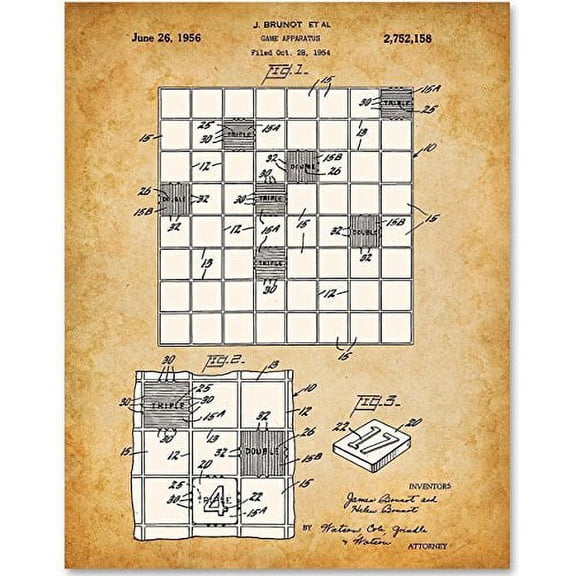 Scrabble Board Game - 11x14 Unframed Patent Print - Great Gift for Game Room Decor