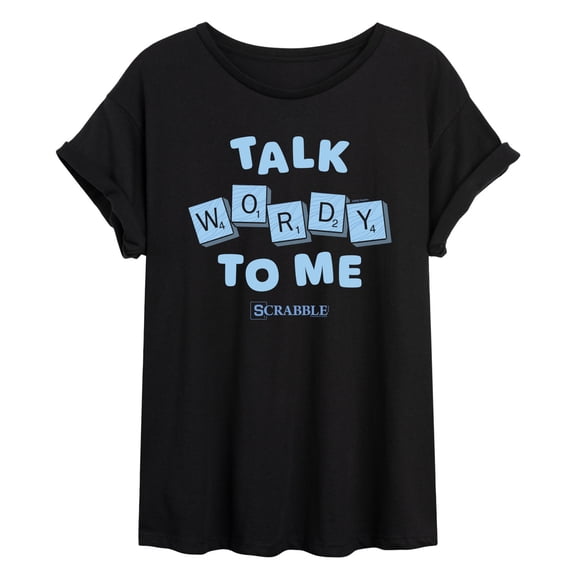 Scrabble - Talk Wordy To Me Blue - Juniors Oversized Graphic T-Shirt