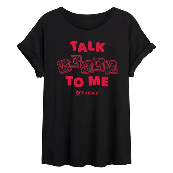 Scrabble - Talk Wordy To Me Red Alt - Juniors Oversized Graphic T-Shirt