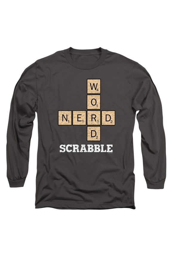 Scrabble Word Nerd Long Sleeve Adult 18/1 T-Shirt Charcoal