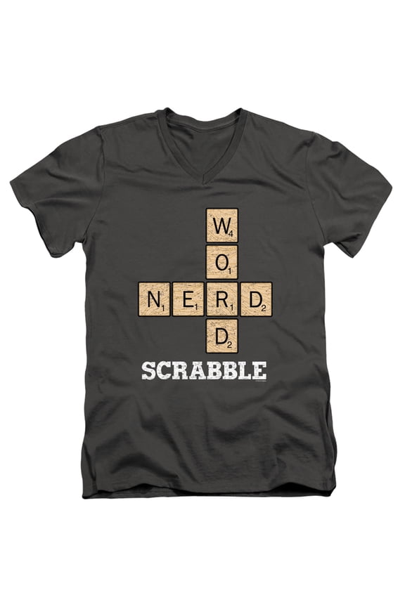 Scrabble Word Nerd S/S Adult V-Neck T-Shirt 30/1 T-Shirt Charcoal