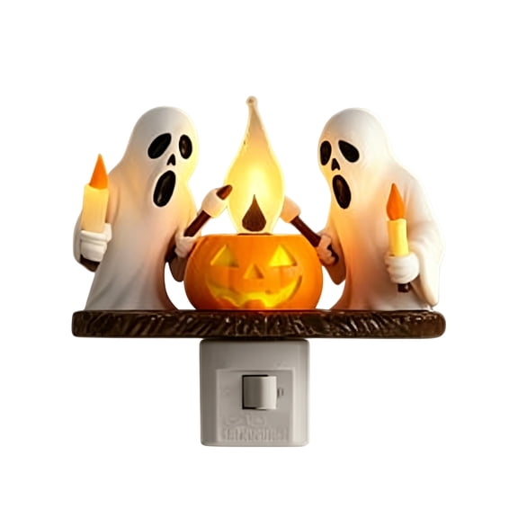 Scram Party Ghosts Roasting Campfire Smores Flicker Flame Night Light Series Shocking Ghost socket LED Halloween night light set Ghost American standard socket light ornament home