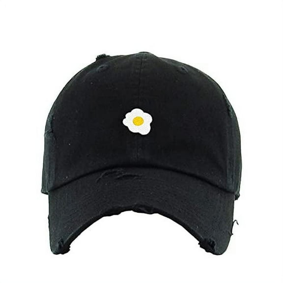 Scrambled Egg Vintage Baseball Cap Embroidered Cotton Adjustable Distressed Dad Hat Black