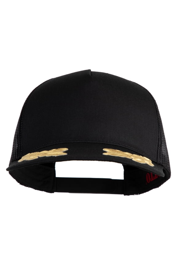 Scrambled Eggs Gold Patched Solid Cotton Twill 5 panel Mesh Back Cap - Black OSFM