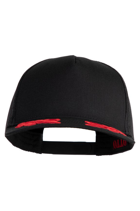 Scrambled Eggs Red Patched Solid Cotton Twill 5 panel Mesh Back Cap - Black OSFM