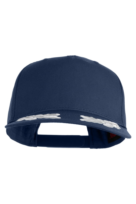 Scrambled Eggs Silver Patched Solid Cotton Twill 5 Panel Prostyle Snap Cap - Navy OSFM