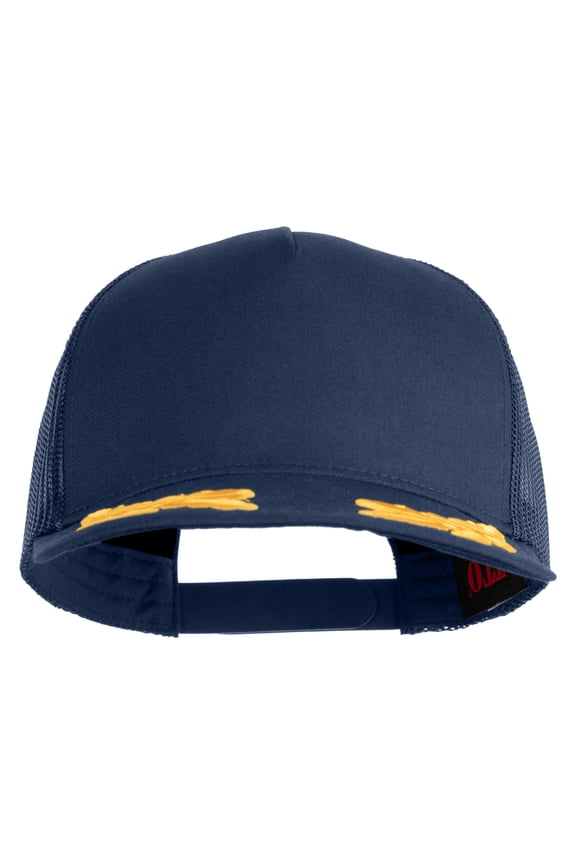 Scrambled Eggs White Patched Solid Cotton Twill 5 Panel Mesh Back Cap - Navy OSFM