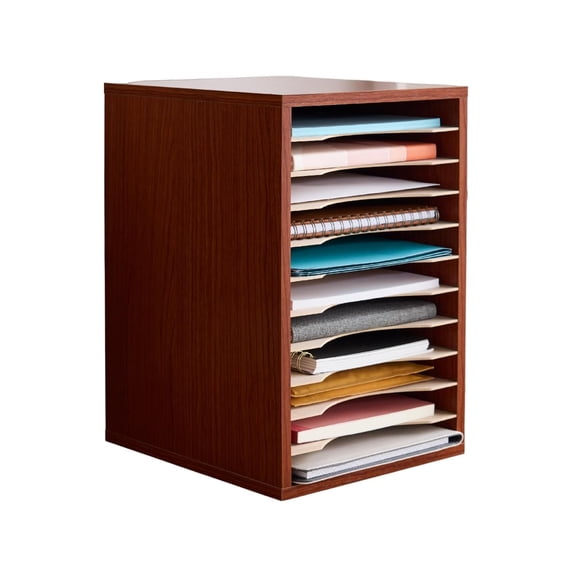 Scranton & Co 11 Compartment Vertical Wood Desk Organizer in Cherry Brown