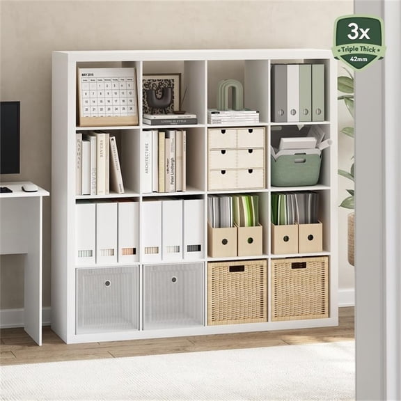 Scranton & Co 16-Cube Storage Organizer with Triple-Thick Frame in White