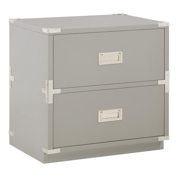 Scranton & Co 2-Drawer Engineered Wood Cabinet in Gray - Campaign Style