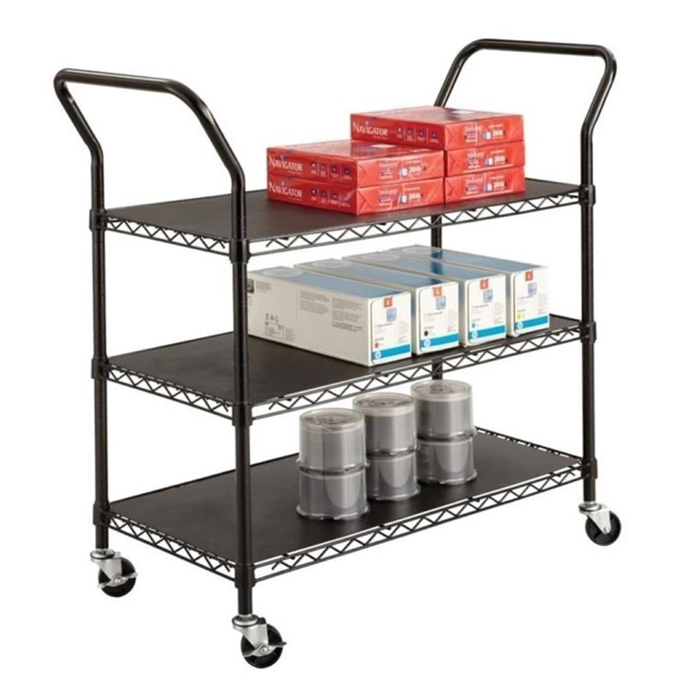 Black 3-Shelf Steel Wire Utility Cart with Wheels
