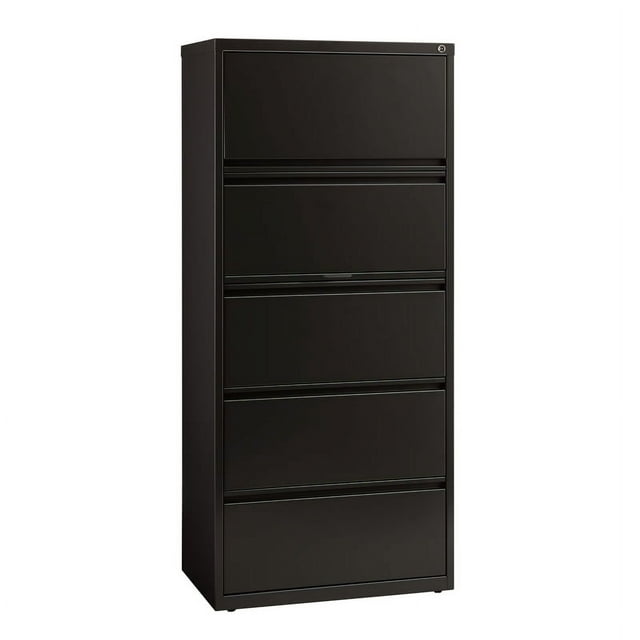 Scranton & Co 30" 5-Drawer Modern Metal Lateral File Cabinet in Black