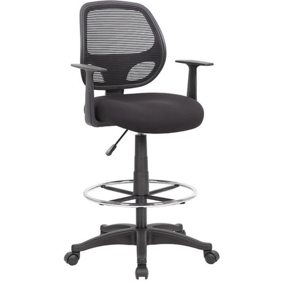 Scranton & Co 31" Mesh Back Stool with T-Arms and Chrome Footring in Black