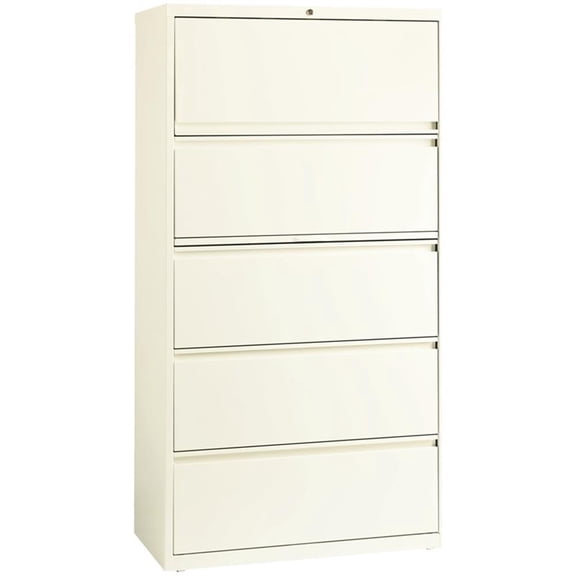 Scranton & Co 36" 5-Drawer Modern Metal Lateral Filing Cabinet in Off White