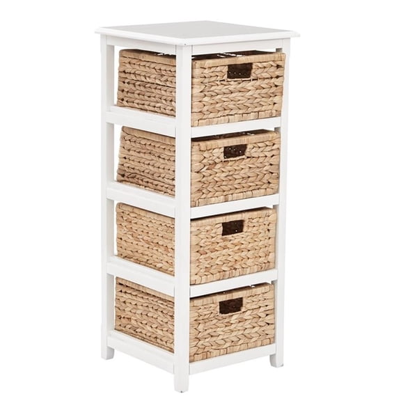 Scranton & Co 4-Tier Storage Tower in White with Natural Seagrass Baskets