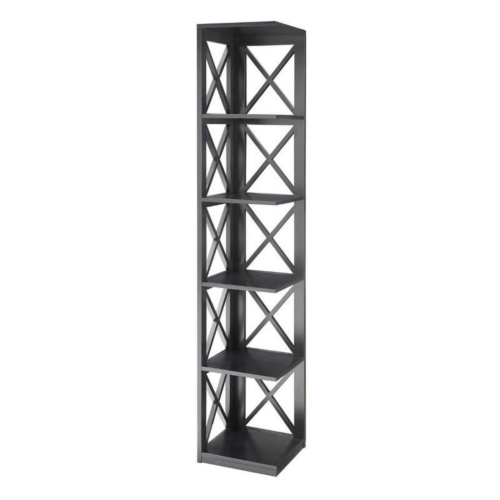 Scranton & Co 5 Shelf Transitional Wood Corner Bookcase in Black