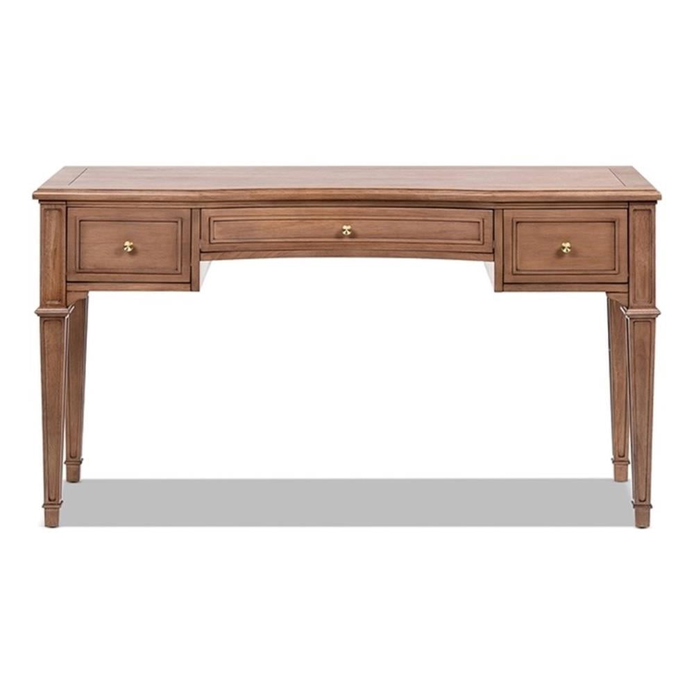 Scranton & Co 55" 3-Drawer Wood Executive Desk in Brown Rubber Wood & Veneer